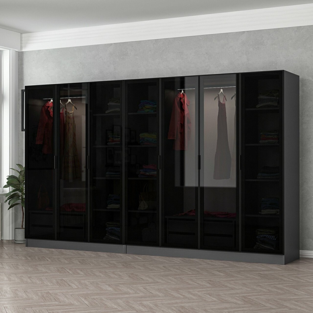Dulap pentru haine, Minerva, Kale, 315x190x52 cm, PAL, Antracit / Negru - 1 | YEO