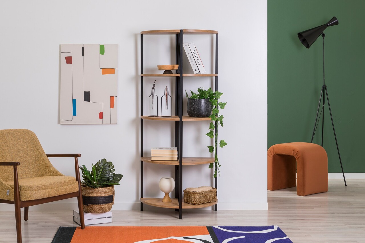 Corp biblioteca, Sapphire, Mona Rafix, 66x155x34 cm, PAL, Pin Atlantic / Negru - 1 | YEO