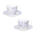 Set 2 cesti cu farfurie pentru cafea, Polline Lilac, Brandani, D11x7 cm, 50 ml, portelan New Bone China