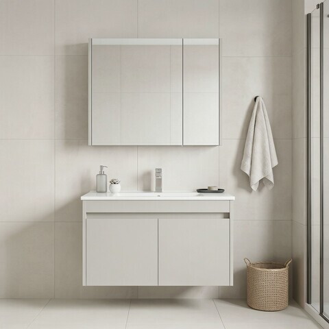 Set Dulap de Baie cu Chiuvetă și Oglindă (2 Piese), Hanah Home, Arno 85, Casmir