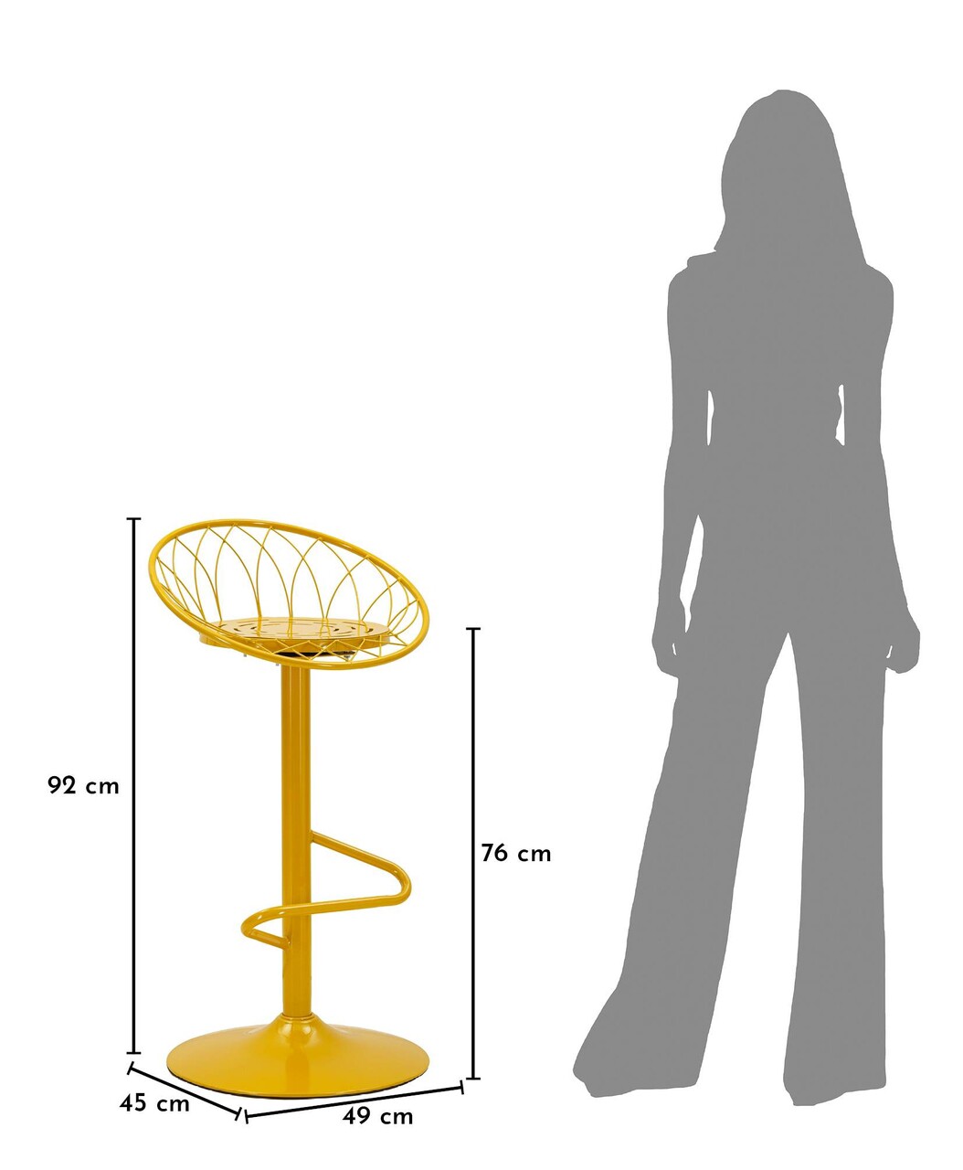 Scaun de bar, Mauro Ferretti, Clox, 49x45x92 cm, metal, galben mustar - imagine 8