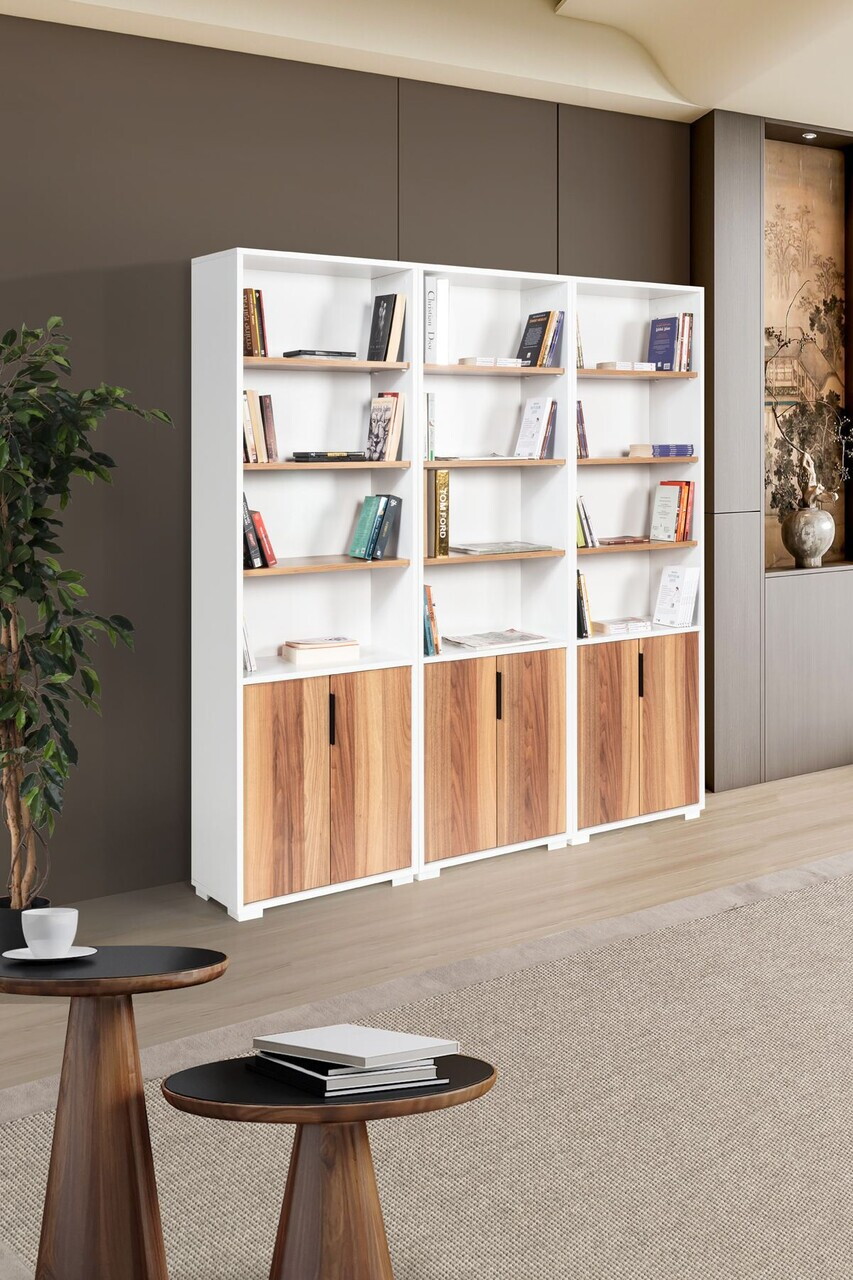 Corp biblioteca, Hanah Home, Evm 8301, 180x187x30 cm, PAL, Alb/Maro — imaginea 3