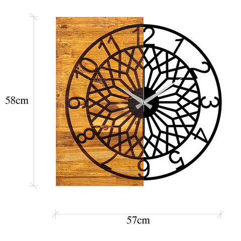 Ceas de perete, Wooden Clock 6, Lemn/metal, Dimensiune: 57 x 3 x 58 cm, Nuc / Negru