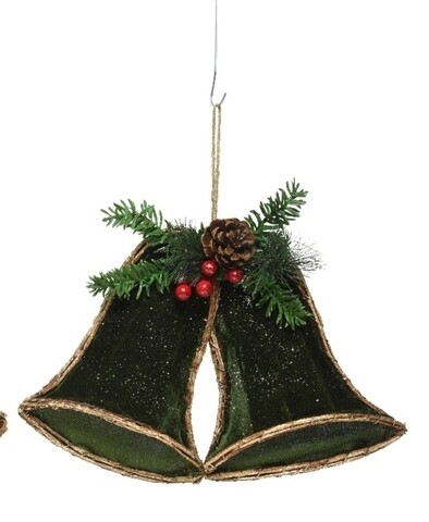 Decoratiune Bells, Decoris, catifea, verde