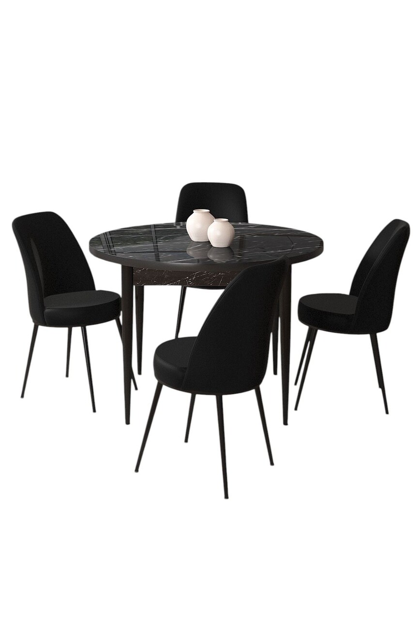 Set masă și scaune (5 bucăți), Hanah Home, Tor, Marmură neagră / Negru - view 2