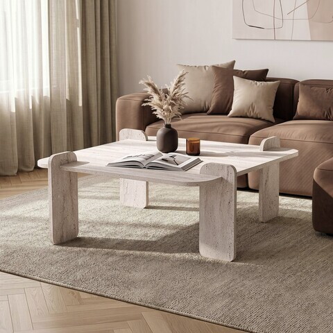 Masuta de cafea, Nordure, Marais, 117x35x117 cm, PAL, Travertin