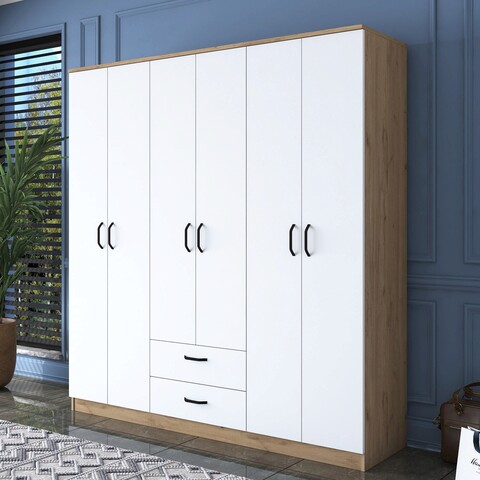 Dulap pentru haine, Rani, BA115, 180×190.8×47.3 cm, PAL, Nuc / Alb mezoni.ro