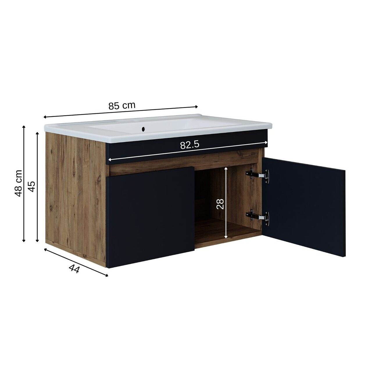 Dulap de baie cu chiuvetă, Hanah Home, 1910, 85x48x45.5 cm, MDF-LAM, Pin Atlantic / Antracit — imaginea 7