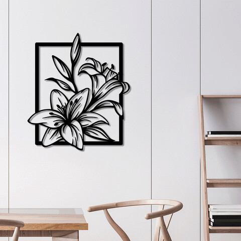 Decoratiune de perete, lily, metal, dimensiune: 74 x 85 cm, negru
