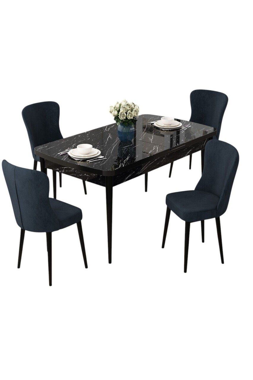 Set masa extensibila si scaune (5 piese), Hanah Home, Due, Model de marmură neagră / Antracit — imaginea 2