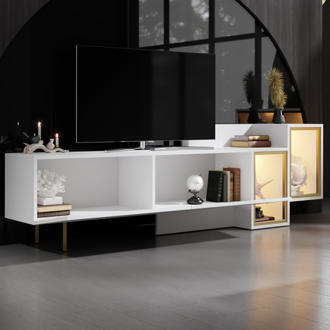 Comoda TV, Hanah Home, Tenon, Alb/Auriu — imaginea 4