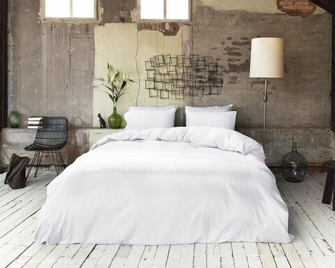 Lenjerie de pat dubla Hotel Linnen White, Primaviera Deluxe, 3 piese, 200x220/260 cm, bumbac satinat, alb
