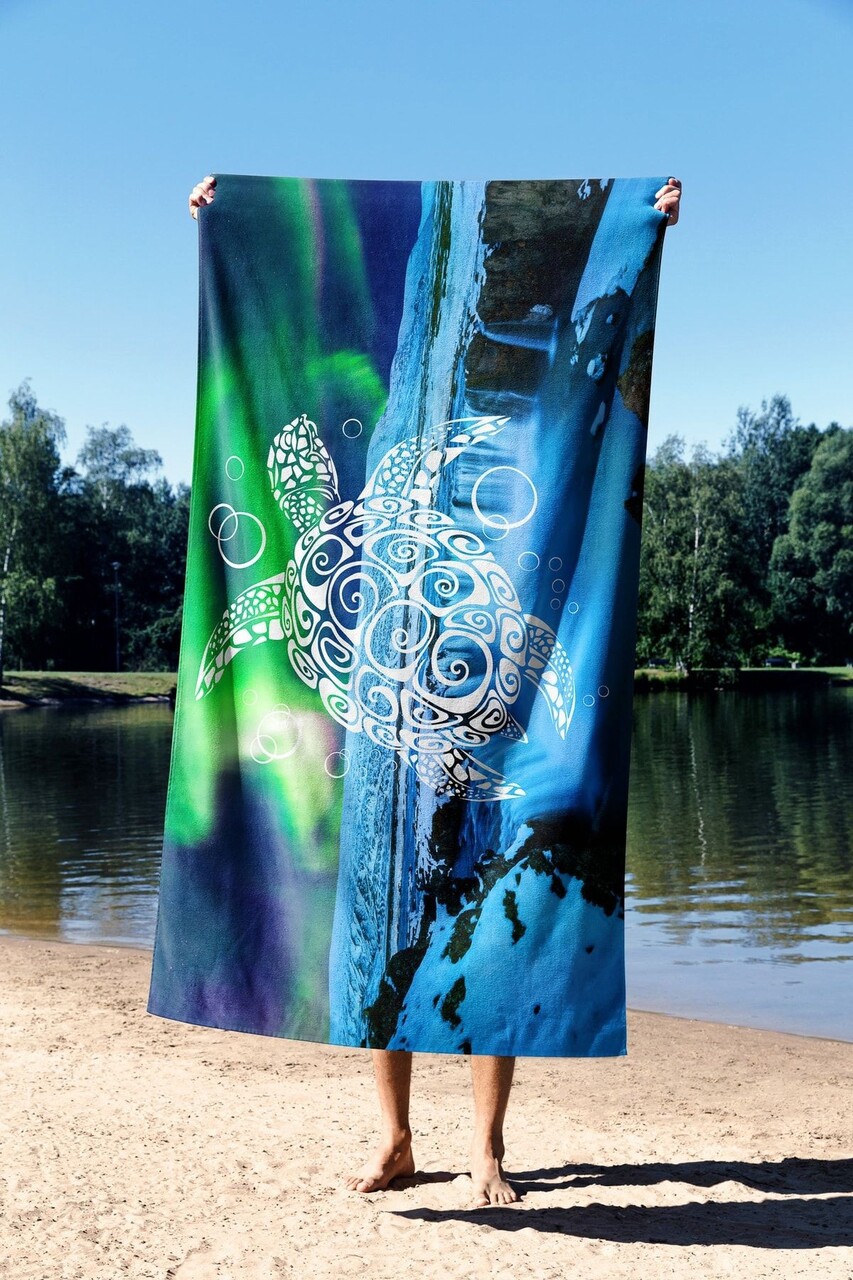 Prosop de plaja, Astacura, Blue Turtle 70, 70x130 cm, Poliester/Poliamida, Multicolor - 1 | YEO