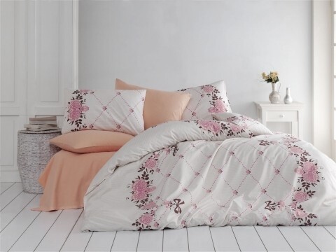 Lenjerie de pat pentru o persoana, 3 piese, 100% bumbac ranforce, Nazenin Home, Juilet, somon
