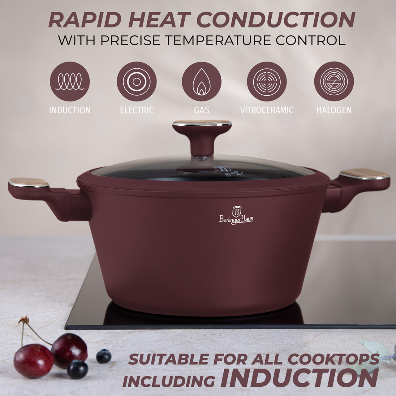 Set pentru gatit Berlinger Haus, Leonardo Nordic, 10 piese, aluminiu forjat, visiniu mat - imagine 6