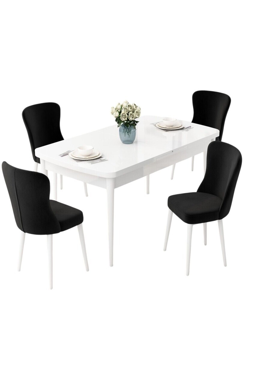 Set masa extensibila si scaune (5 piese), Hanah Home, Due, Alb/Negru — imaginea 2