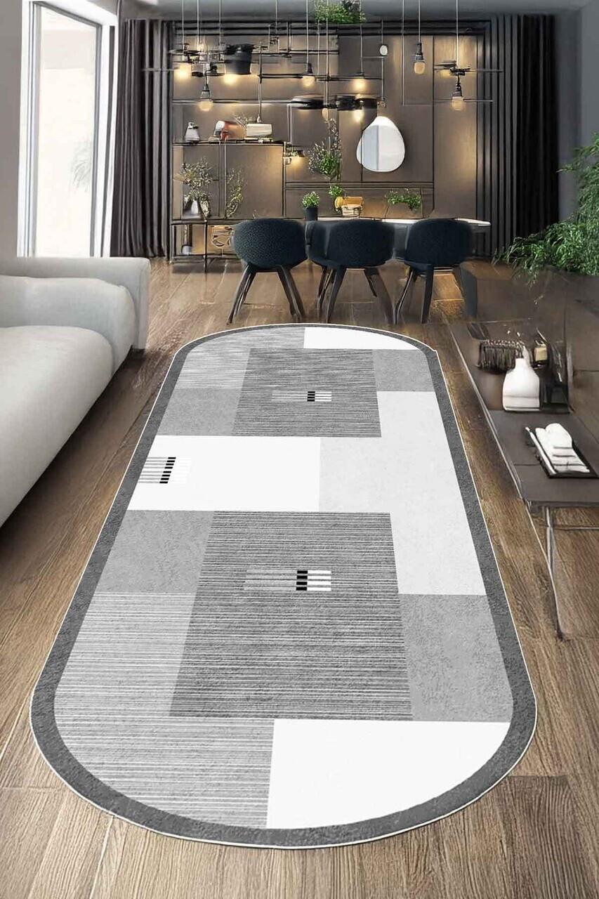 Covor, CLR-7377-HALI-21, 100x200 cm, Poliester, Gri deschis / Gri