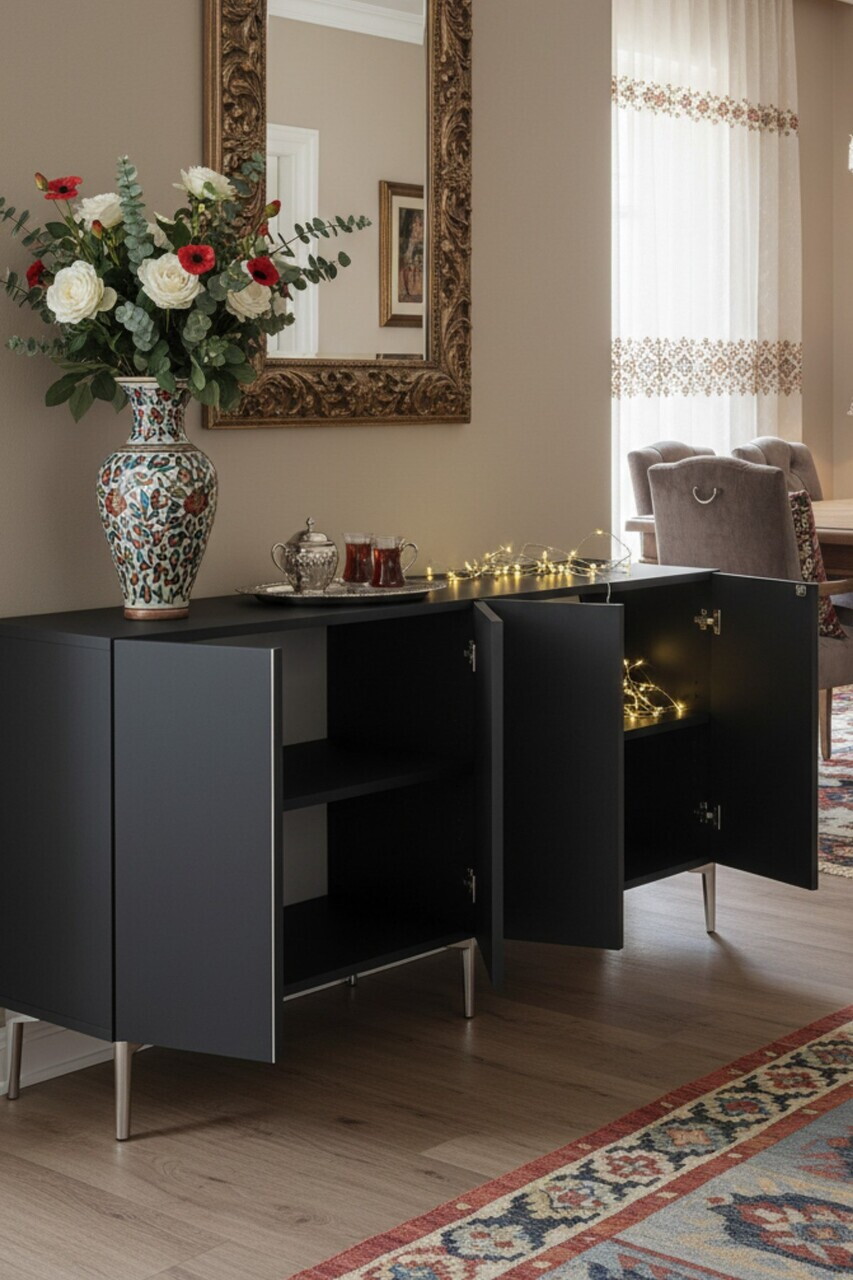 Consola, Hanah Home, Poli 150, 150x75x32 cm, Antracit / Argintiu — imaginea 3