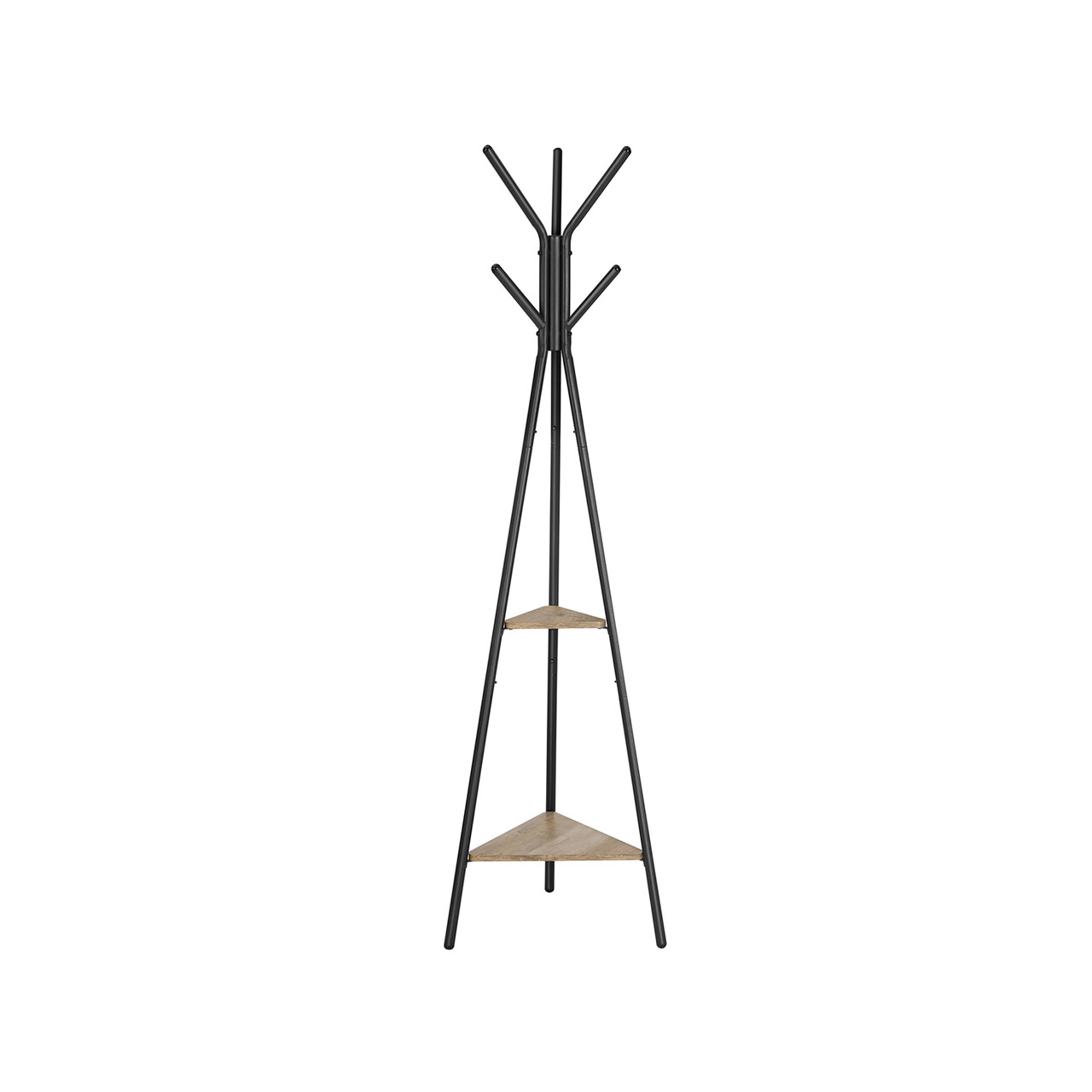 Cuier cu 6 agatatori si 2 rafturi Tree, Vasagle, 49.5x49.5x179 cm, PAL/otel, gri/negru - view 7