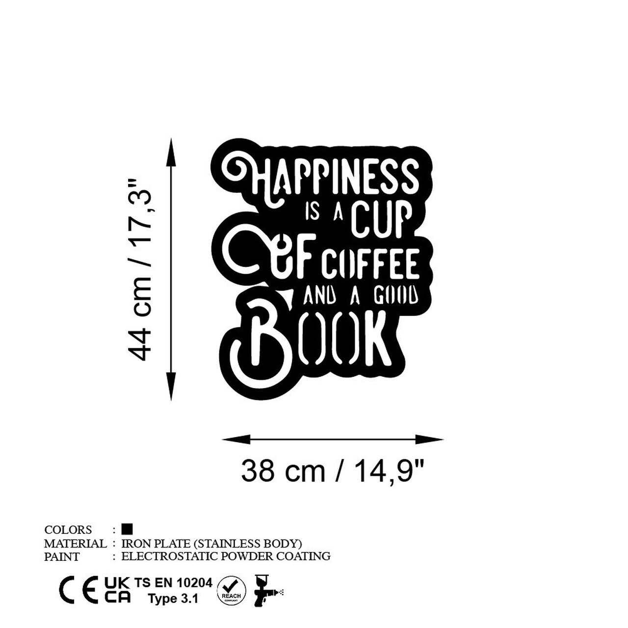 Decoratiune de perete, Happiness Coffee, Dimensiune: 38 x 44 cm , Negru — imaginea 6