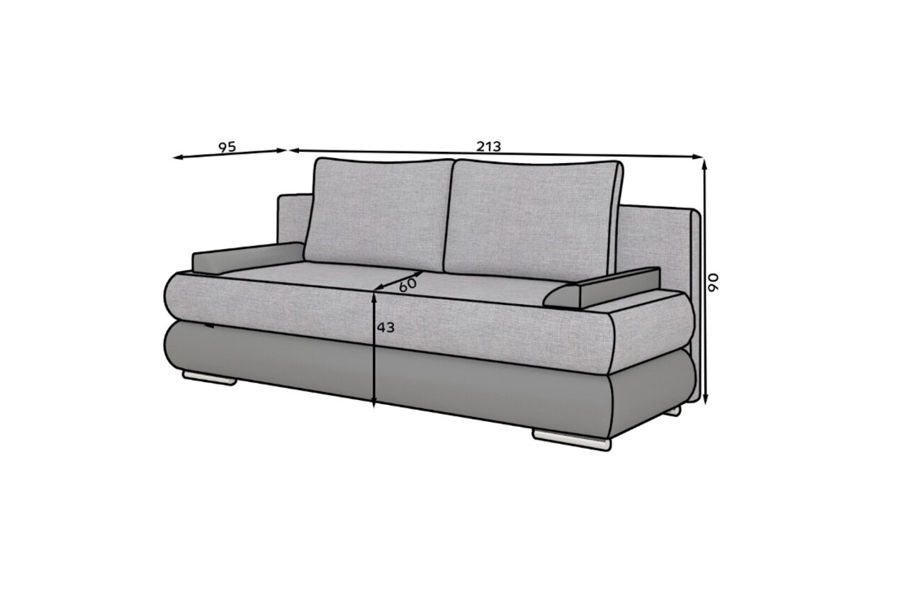 Canapea extensibila 3 locuri ELTAP, Milo, 213x95x90 cm, lemn/poliester, albastru inchis