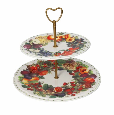 Platou etajat pentru prajituri, Le Primizie Fresh Fruits, Brandani, D27x24 cm, portelan
