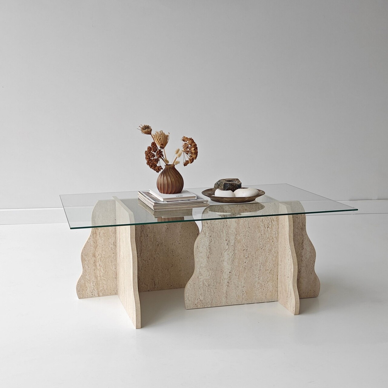 Masuta de cafea, Hanah Home, Canyon, 105x40x65 cm, Travertin / Transparent - view 5