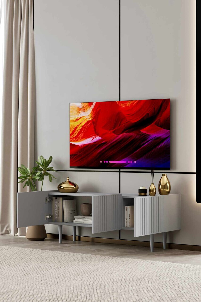 Comoda TV, Hanah Home, Capella 120, 120x50x29 cm, MDF, Gri deschis - view 3