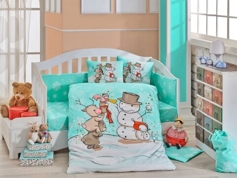 Lenjerie de pat pentru copii, 4 piese, 100% bumbac poplin, Hobby, Snowball, multicolor /100