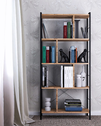 Corp biblioteca, valovi, seul, 78x150x26 cm, pal, maro / negru