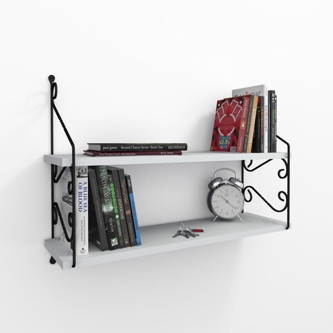 Raft pentru perete seramoni, decormet, 2 nivele, 72x20x51 cm, alb/negru