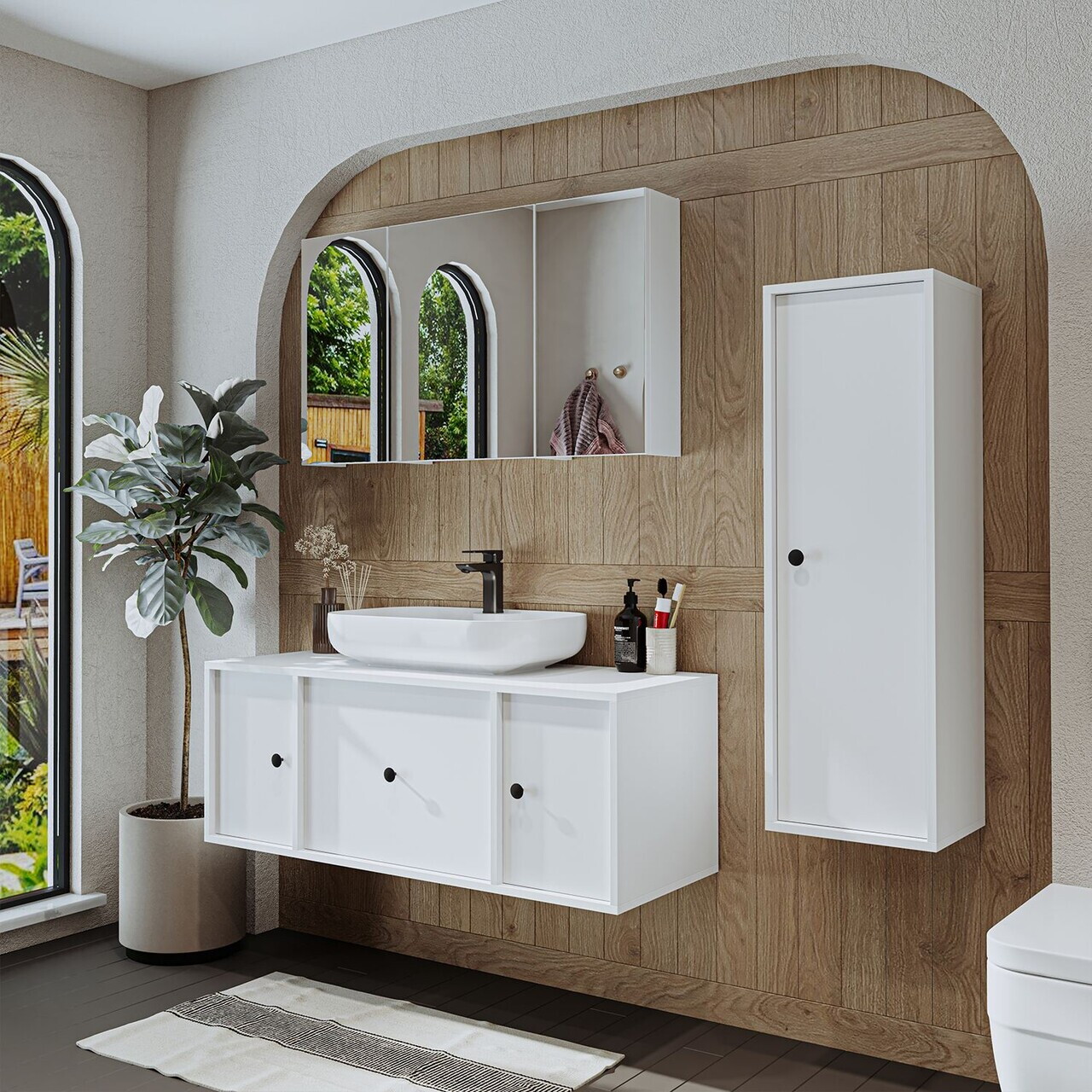 Set Dulap de Baie cu Chiuvetă și Oglindă (3 Piese), Hanah Home, 2571, MDF, Alb — imaginea 2
