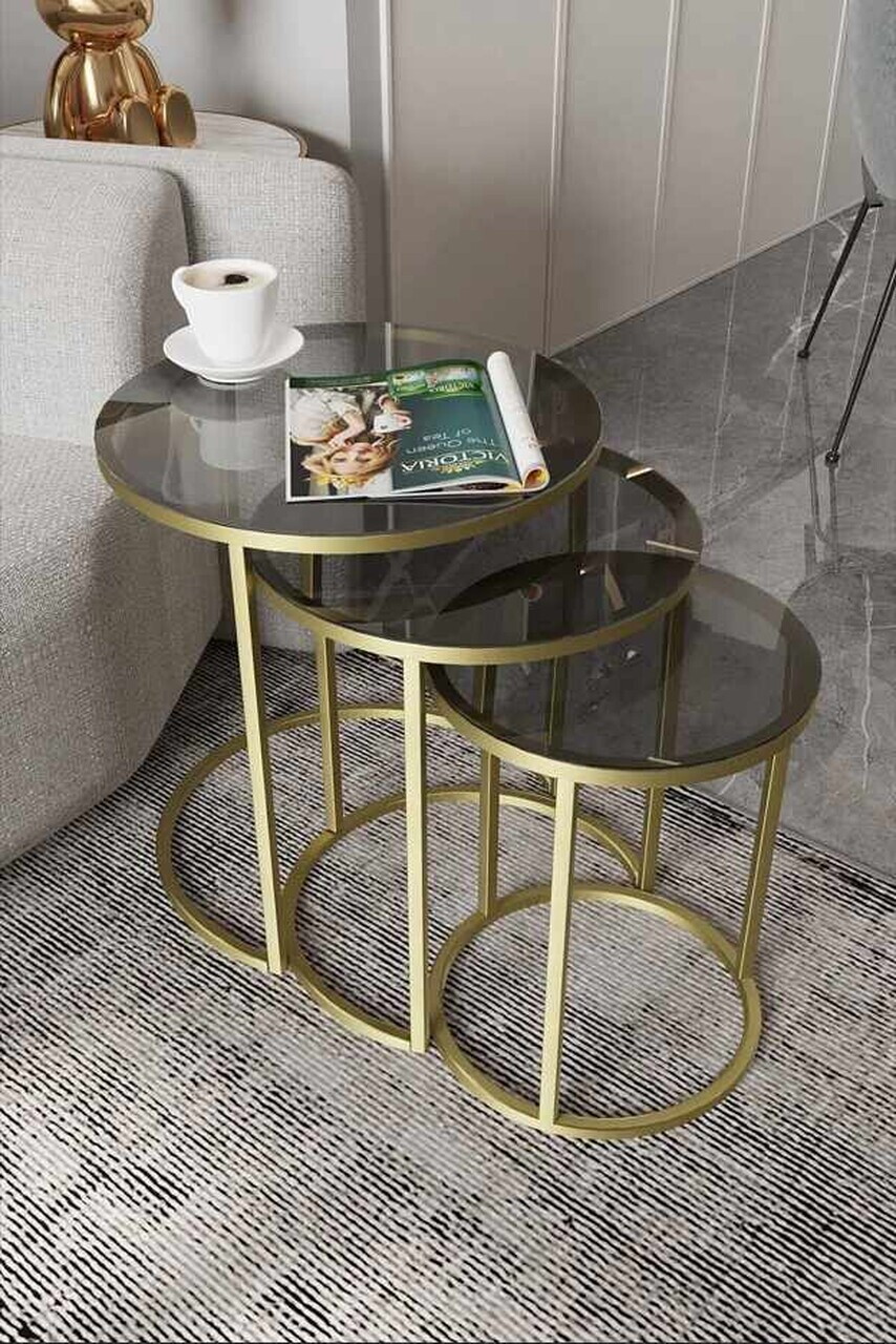 Set masute 3 piese, Hanah Home, Milas 3, Aur / Fume — imaginea 2