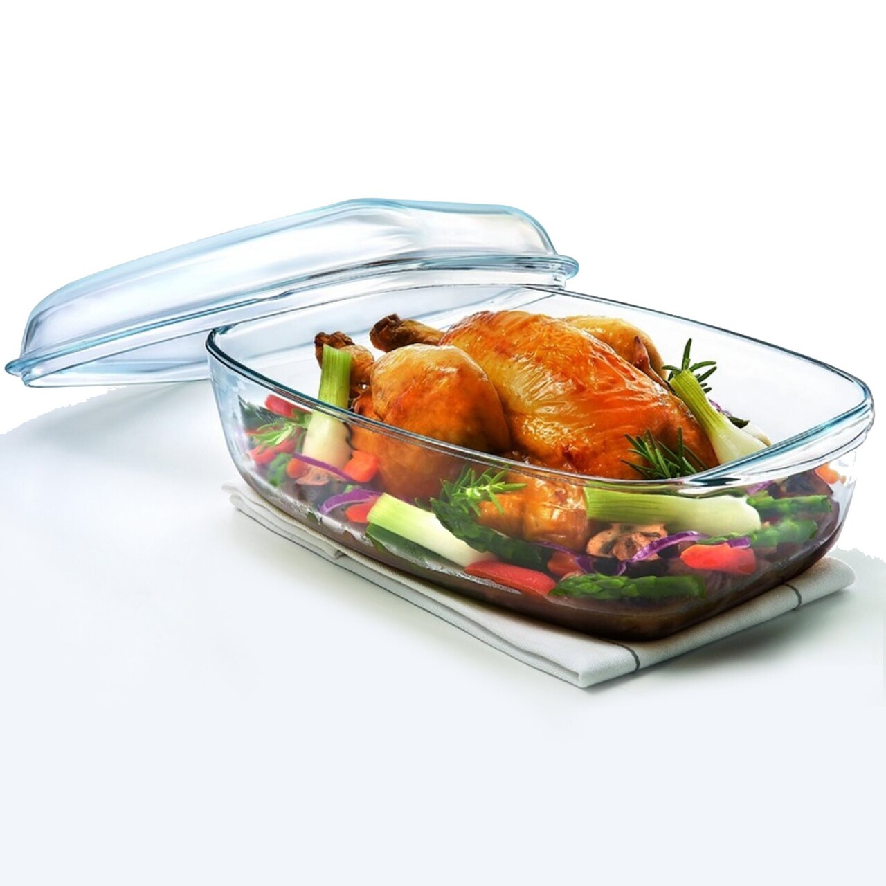 Vas dreptunghiular cu capac, din sticla termorezistenta, 4,4L + 2,3L, "Slow Cook" - Pyrex - imagine 2