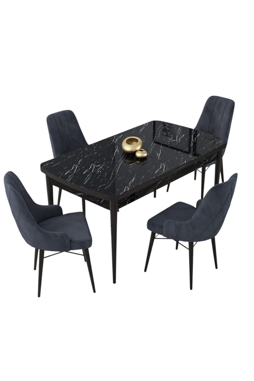 Set masa extensibila si scaune (5 piese), Hanah Home, Lia, Model de marmură neagră / Antracit — imaginea 2