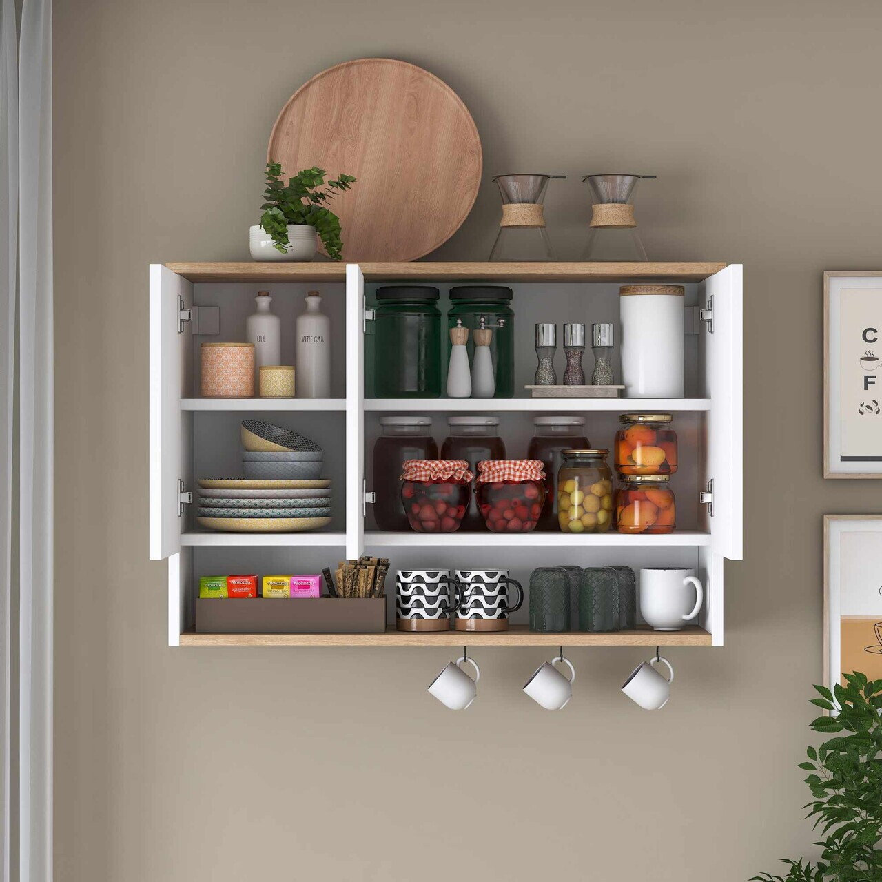 Dulap multifunctional, Hanah Home, JE237, 90x61.8x27.5 cm, Alb/Maro — imaginea 3