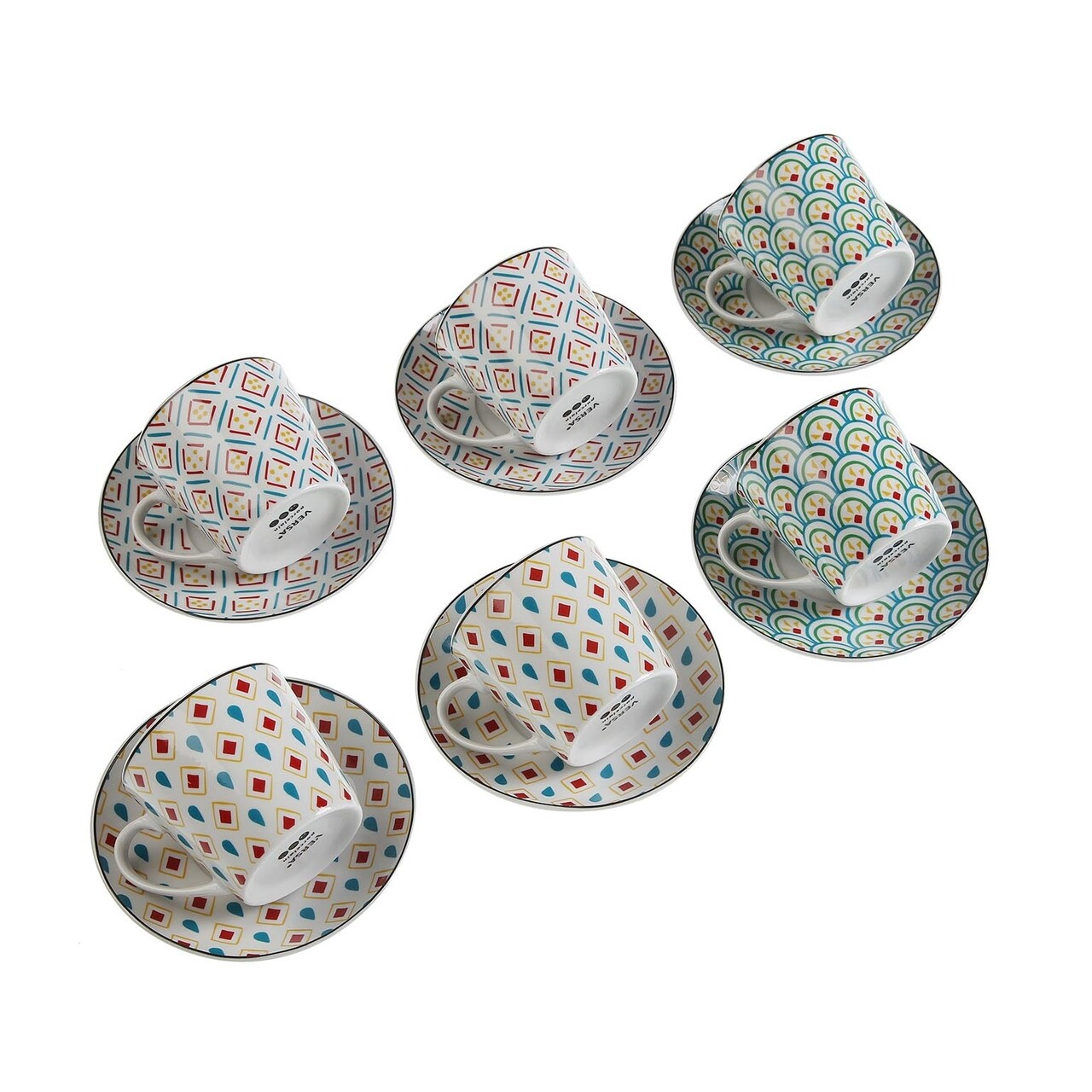 Set 6 cesti cu farfurie pentru ceai Hilda, Versa, 14 x 14 x 9 cm ...