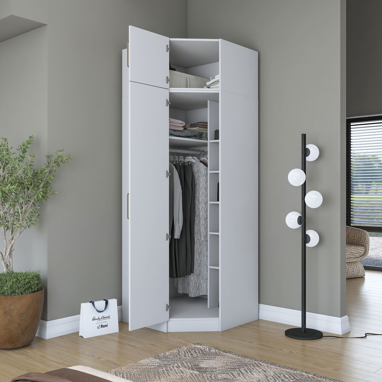Dulap pentru haine, Hanah Home, BA213, 91x255x57.5 cm, PAL melaminat, Alb - view 5