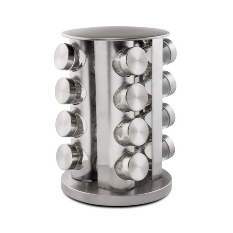 Set 16 recipiente condimente si suport, Zokura, 19 x 28 cm, 80 ml, inox/sticla