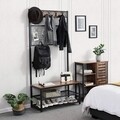 Cuier cu bancheta si pantofar, Vasagle, 92 x 41.5 x 182 cm, fier/PAL,  maro rustic