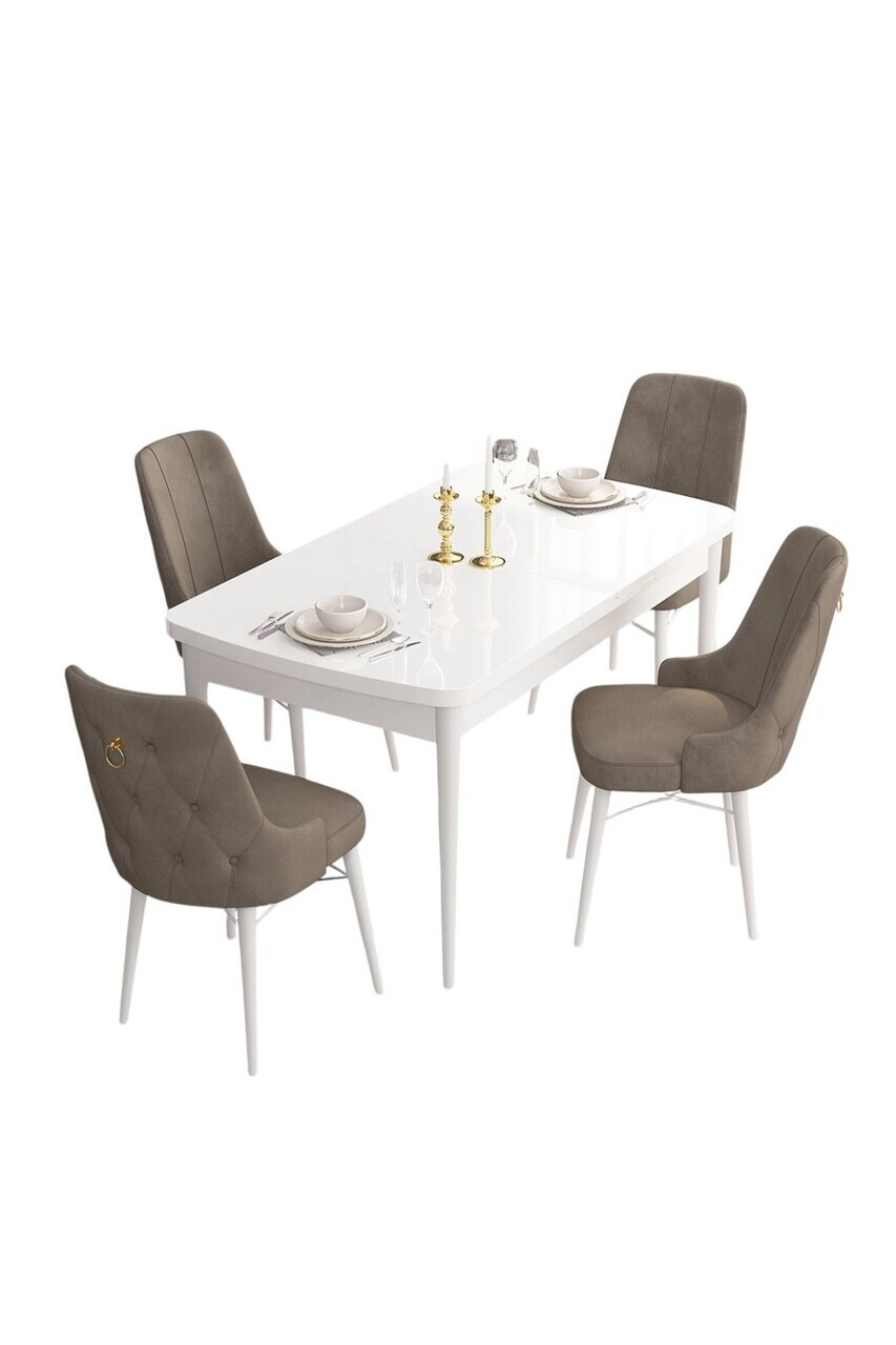 Set masa extensibila si scaune (5 piese), Hanah Home, Are, Alb / Cappuccino — imaginea 2