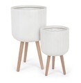 Set ghivece 2 piese Modern, Bizzotto, Ø37 x 61 cm, fibra de sticla/fag, alb