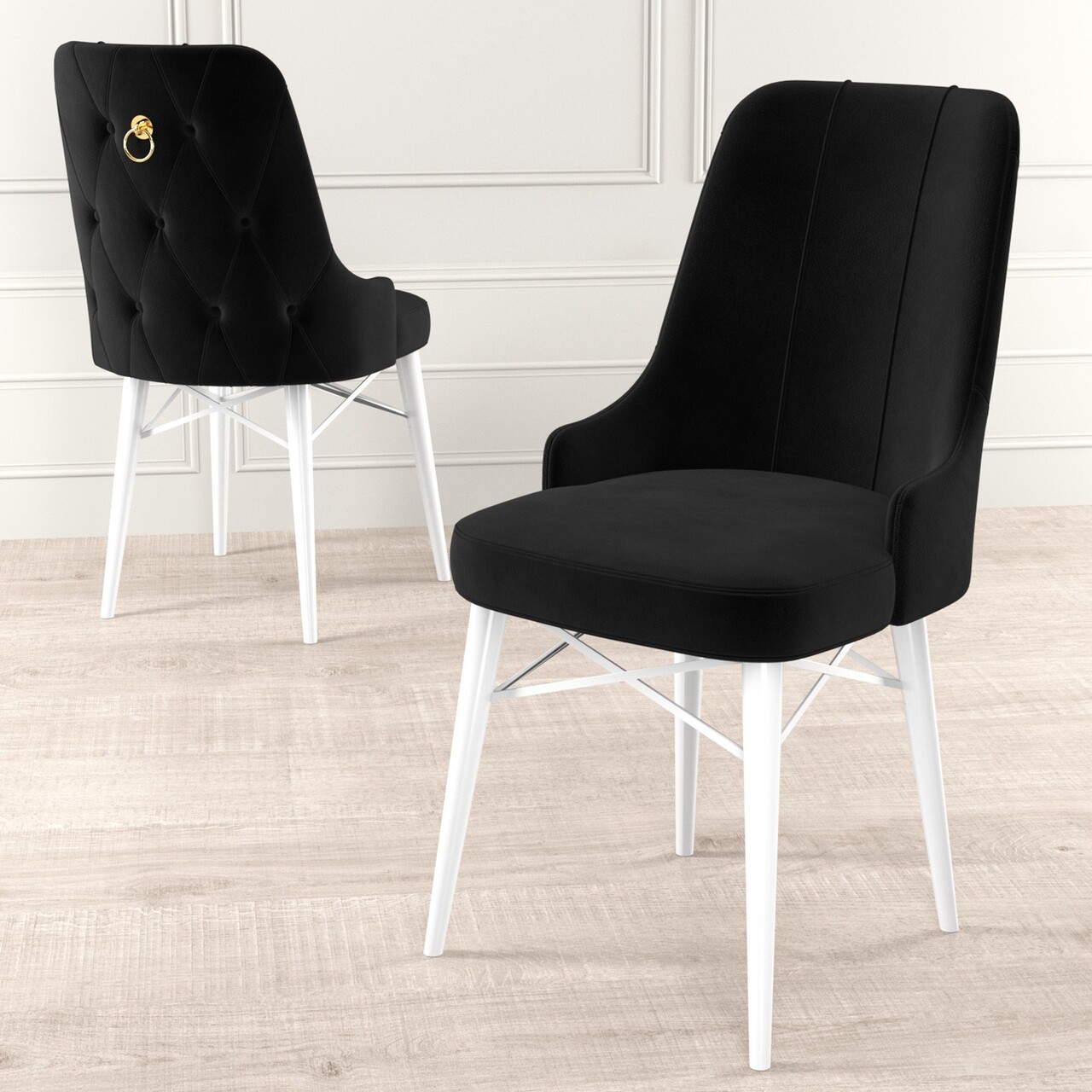 Set de scaune, Charlotte, Pare, Metal, Alb/Negru - 1 | YEO