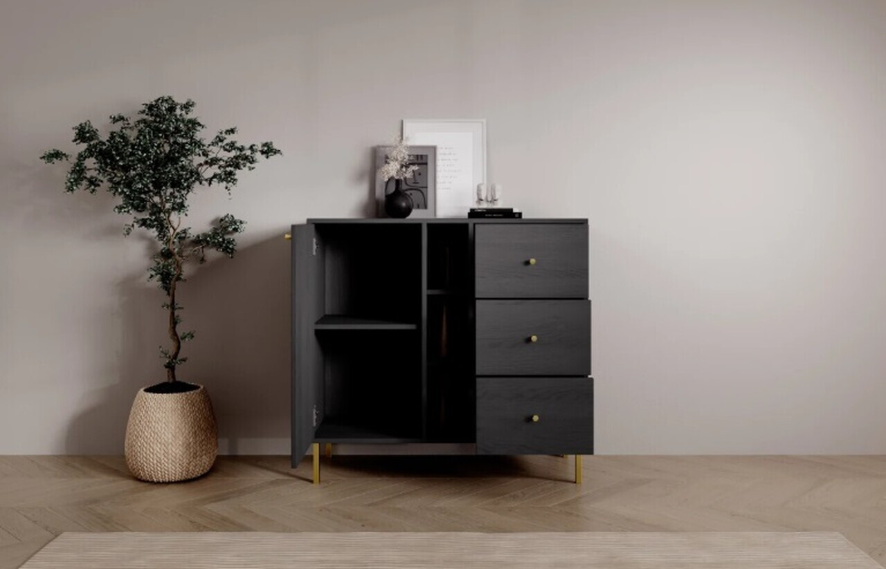 Comoda ADRK, Tili 1D 3S 3P, 100.2x40.8x95 cm, PAL laminat, negru — imaginea 6