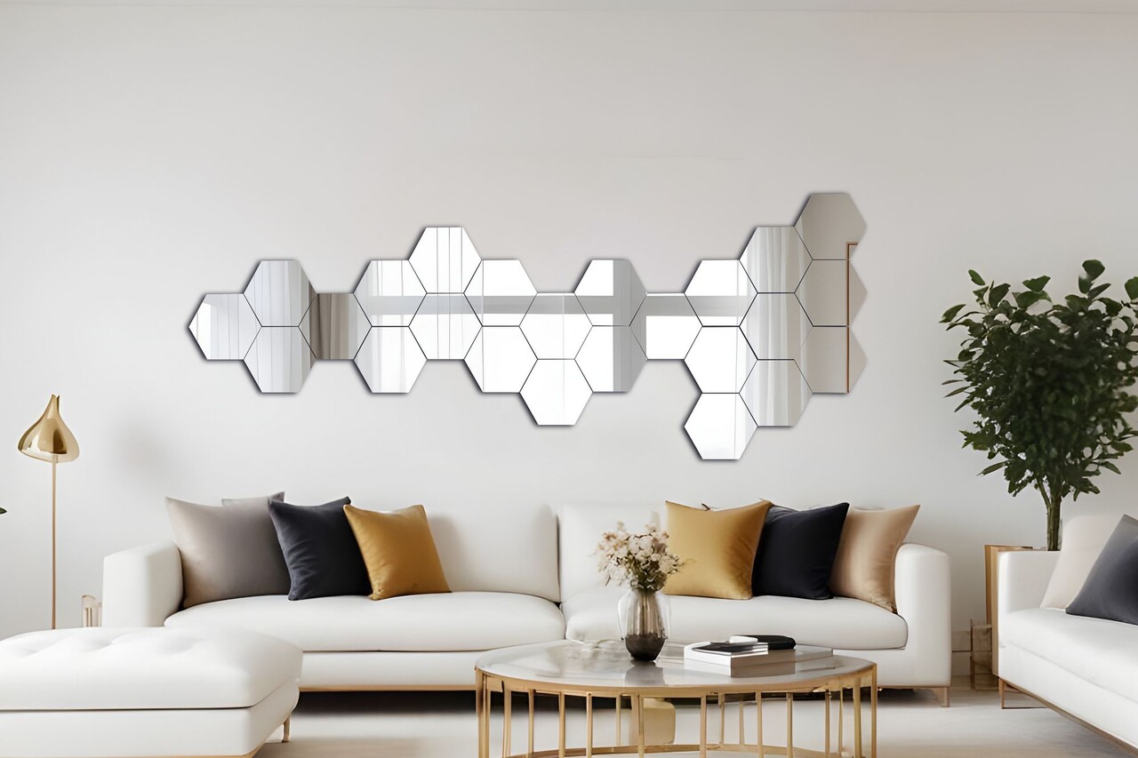 Oglinda decorativa, Mirrorland, Hexagon (20 Pieces), Argintiu - 1 | YEO
