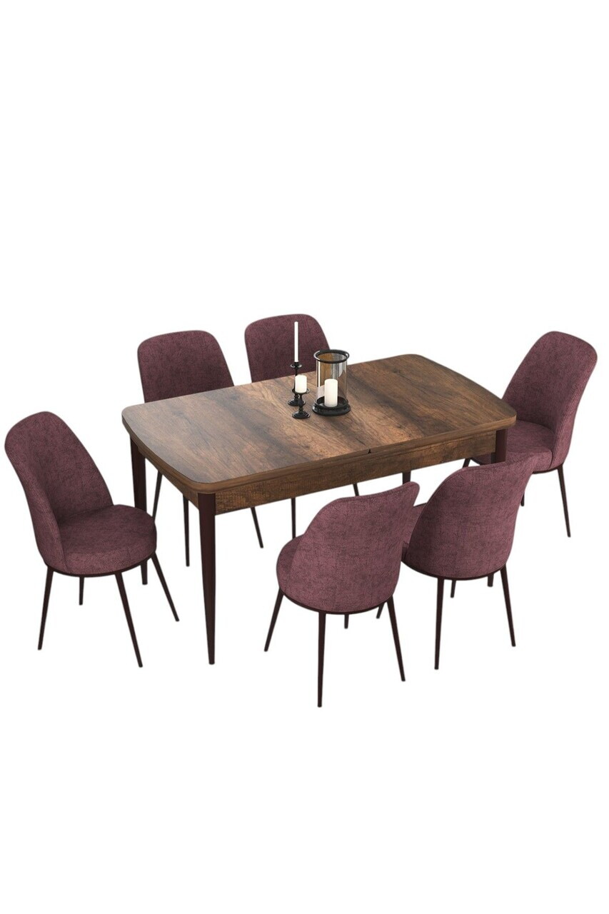 Set masa extensibila si scaune (7 piese), Hanah Home, Via, Model baroc din lemn / Roz prăfuit — imaginea 2