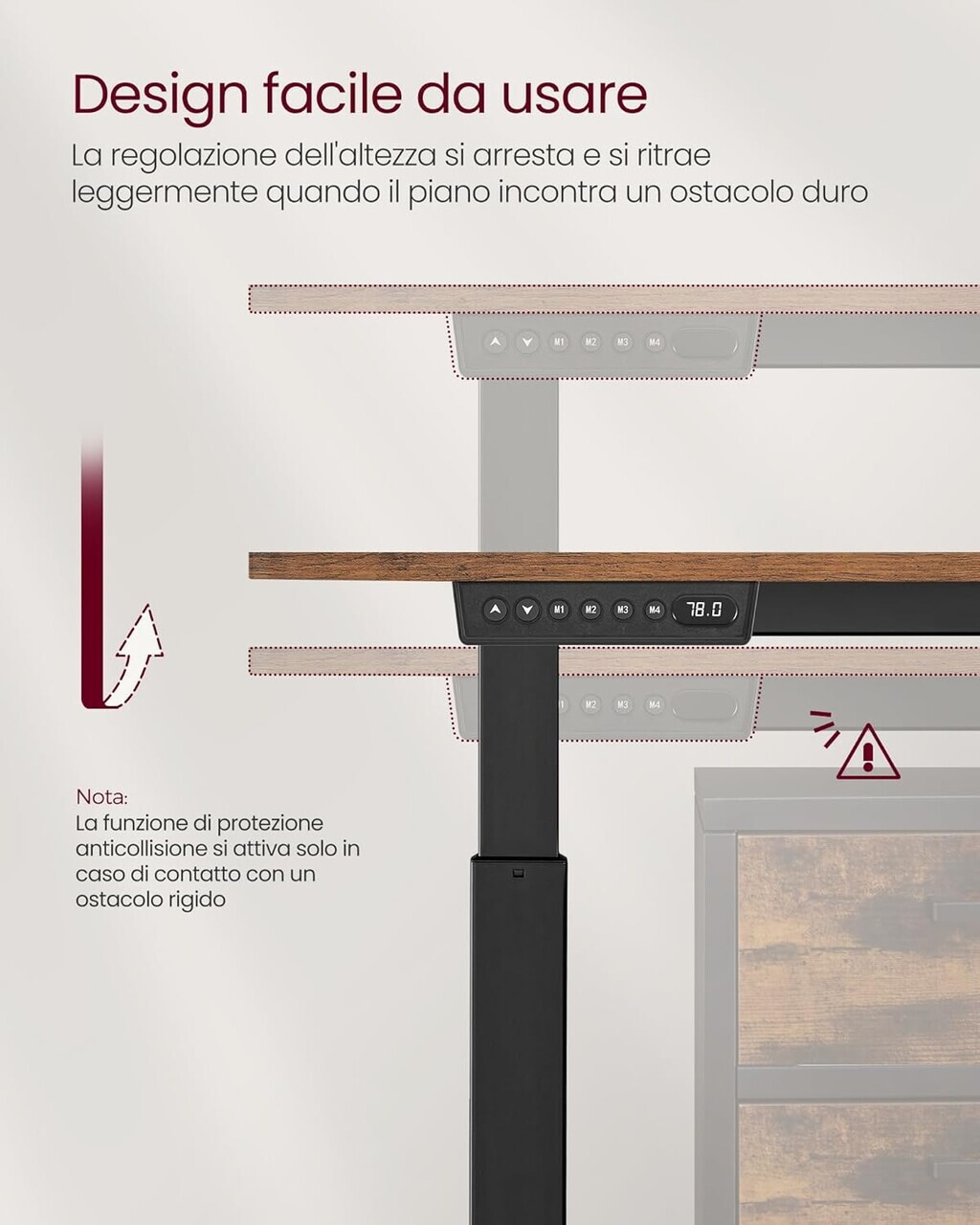 Birou electric reglabil pe inaltime, Vasagle, 140x60x72-120 cm, tesatura Oxford/PAL/otel, maro - imagine 4
