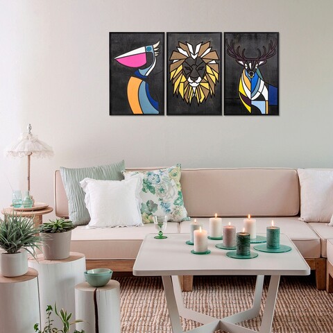 Decoratiune de perete, Forest World 3, Placaj, 39 x 59 cm, 3 piese, Multicolor mezoni.ro