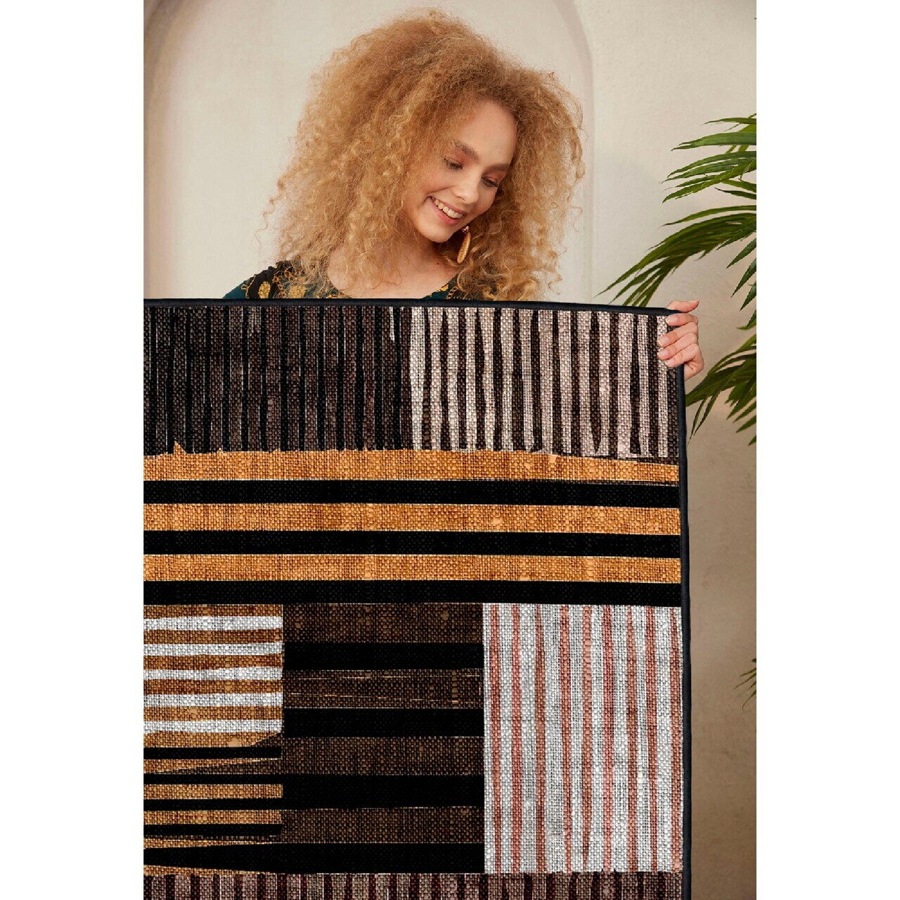 Covor, Woosonıl096, 120x180 cm, Alb / Portocaliu / Maro / Negru — imaginea 4