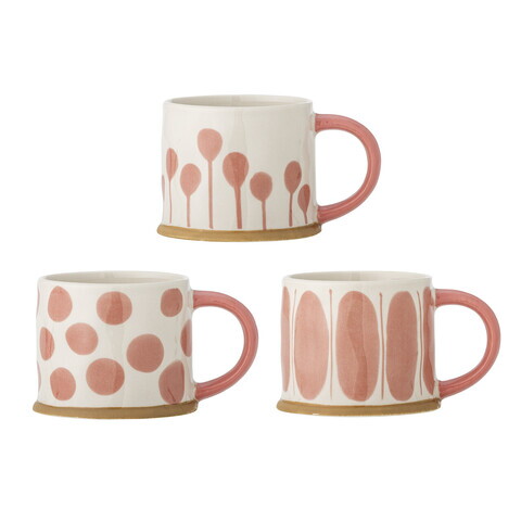Set 3 cani, Bloomingville, Linora, 11x8.5 cm, 450 ml, ceramica, roz